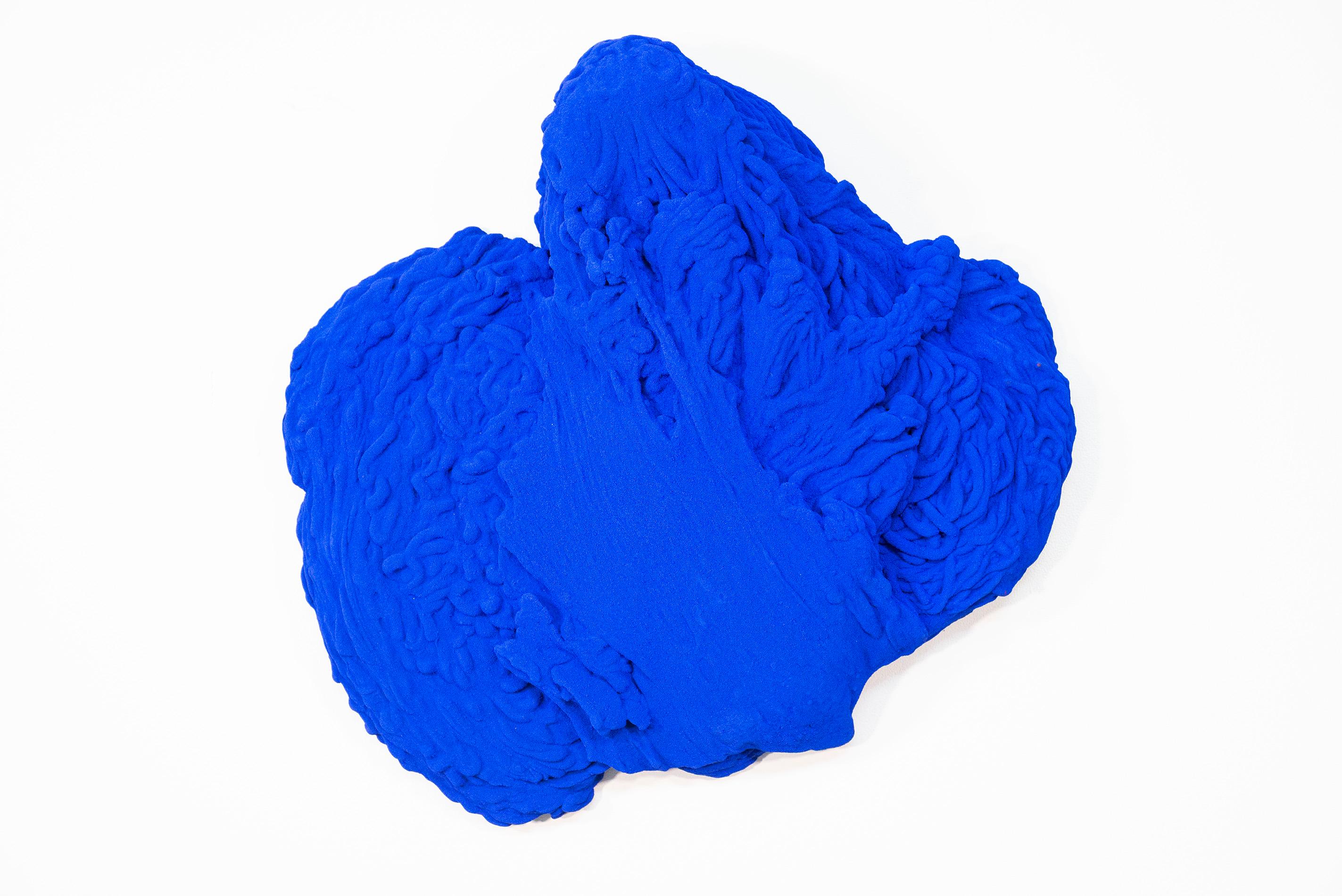 Shayne Dark Abstract Sculpture - Blue Matter 2 - matte, blue, textured, abstract, mixed media wall sculpture