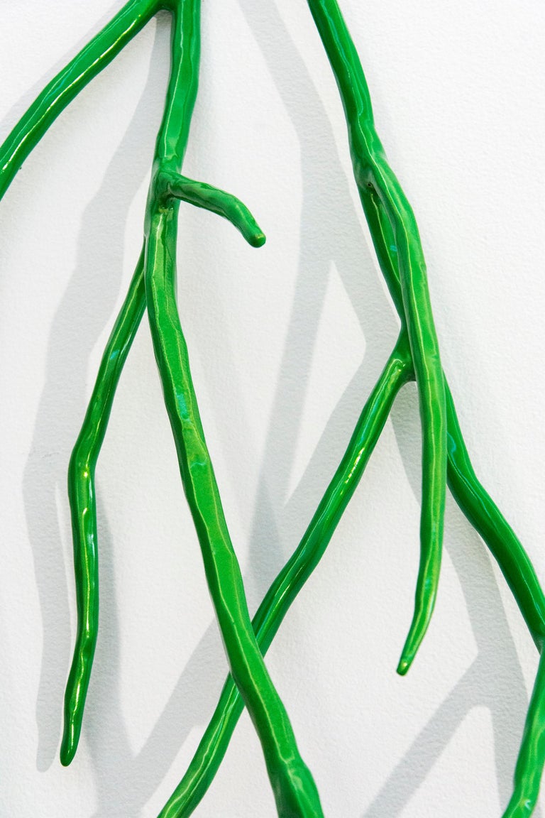 Bough Laden With Candy Apple Green - bright, abstract, steel wall sculpture For Sale 3