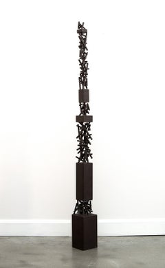 Vintage Connect - tall, dark, geometric, intersecting, blocks, abstract, metal sculpture