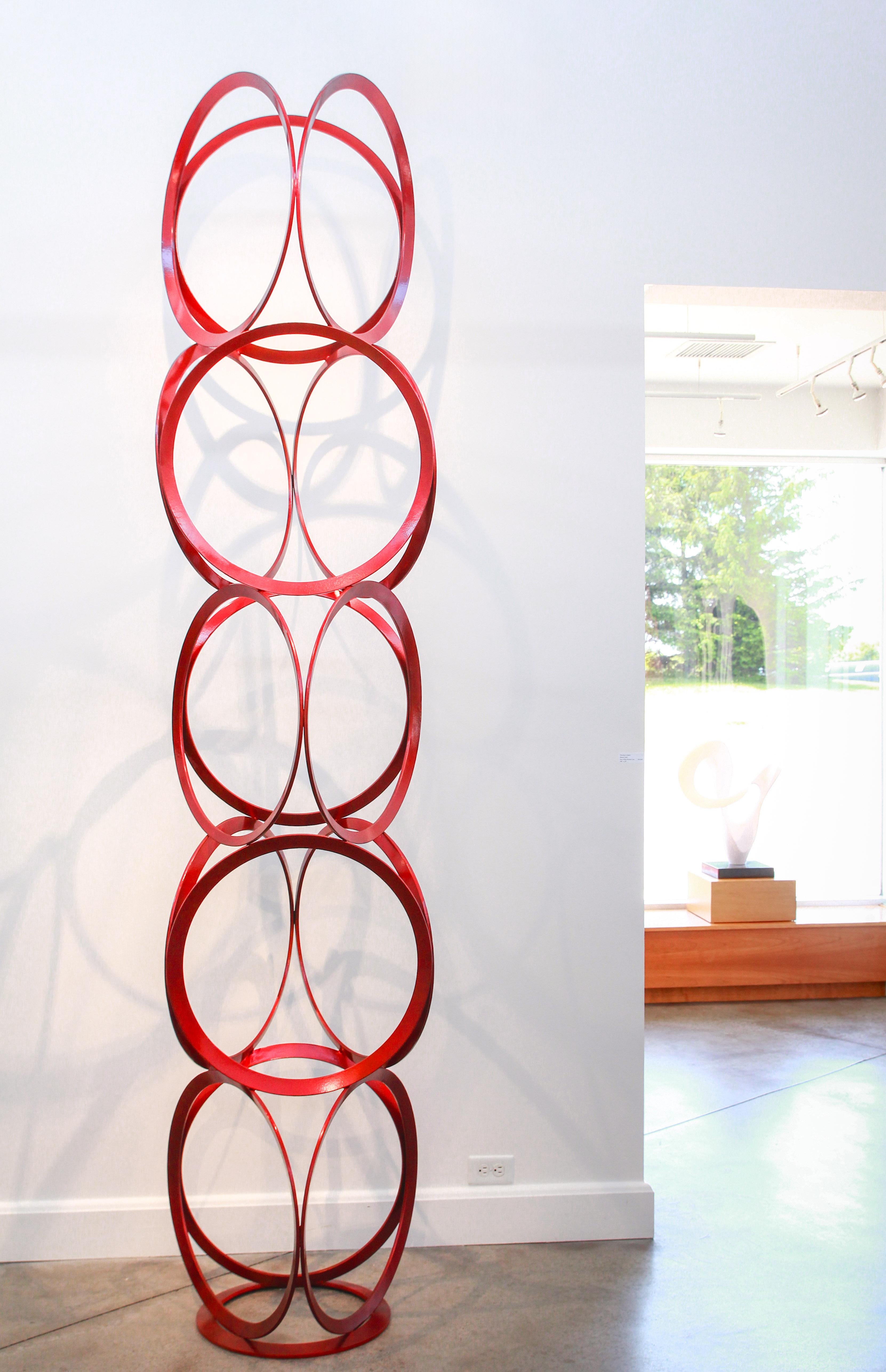 Grand dessin dans l'espace - Sculpture en acier revêtu d'un rouge vif, géométrique et abstraite en vente 8