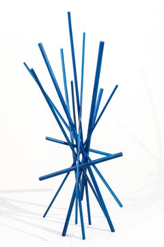 Full Tilt Blue Maquette - geometric abstract, painted wood tabletop sculpture