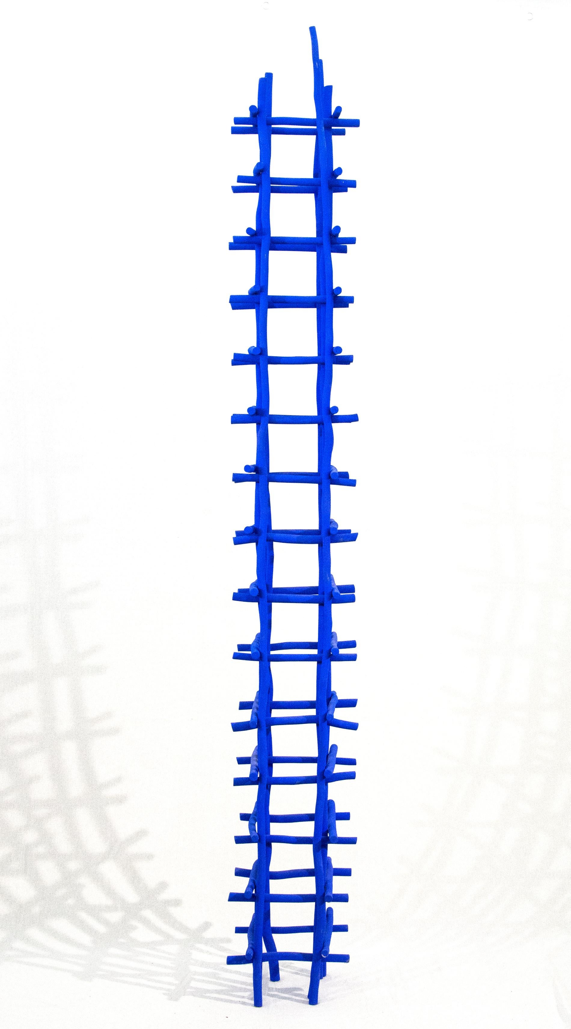 Shayne Dark Abstract Sculpture - Gridlock Series Blue Column