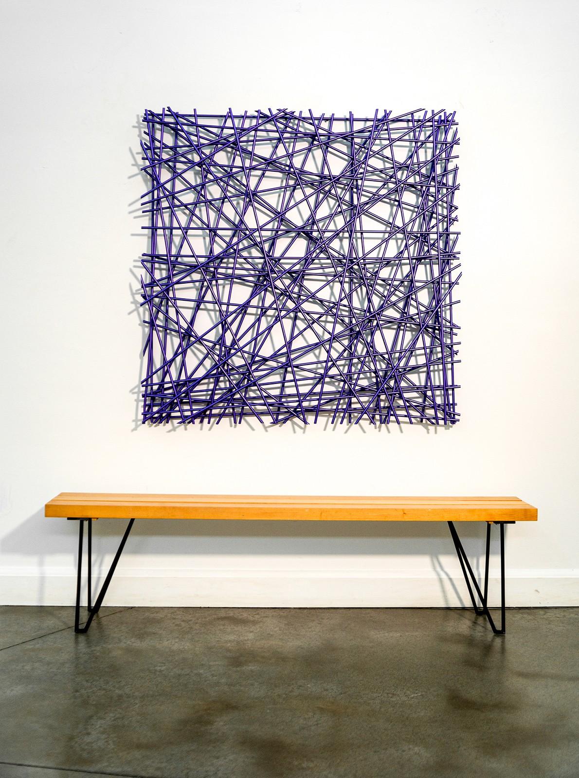 Gridlock Series Purple - layered, intersecting, forged aluminum wall sculpture - Sculpture by Shayne Dark