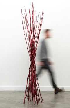 Interlace Crimson Red - Sculpture, Contemporary Steel, 90" Tall, Signed