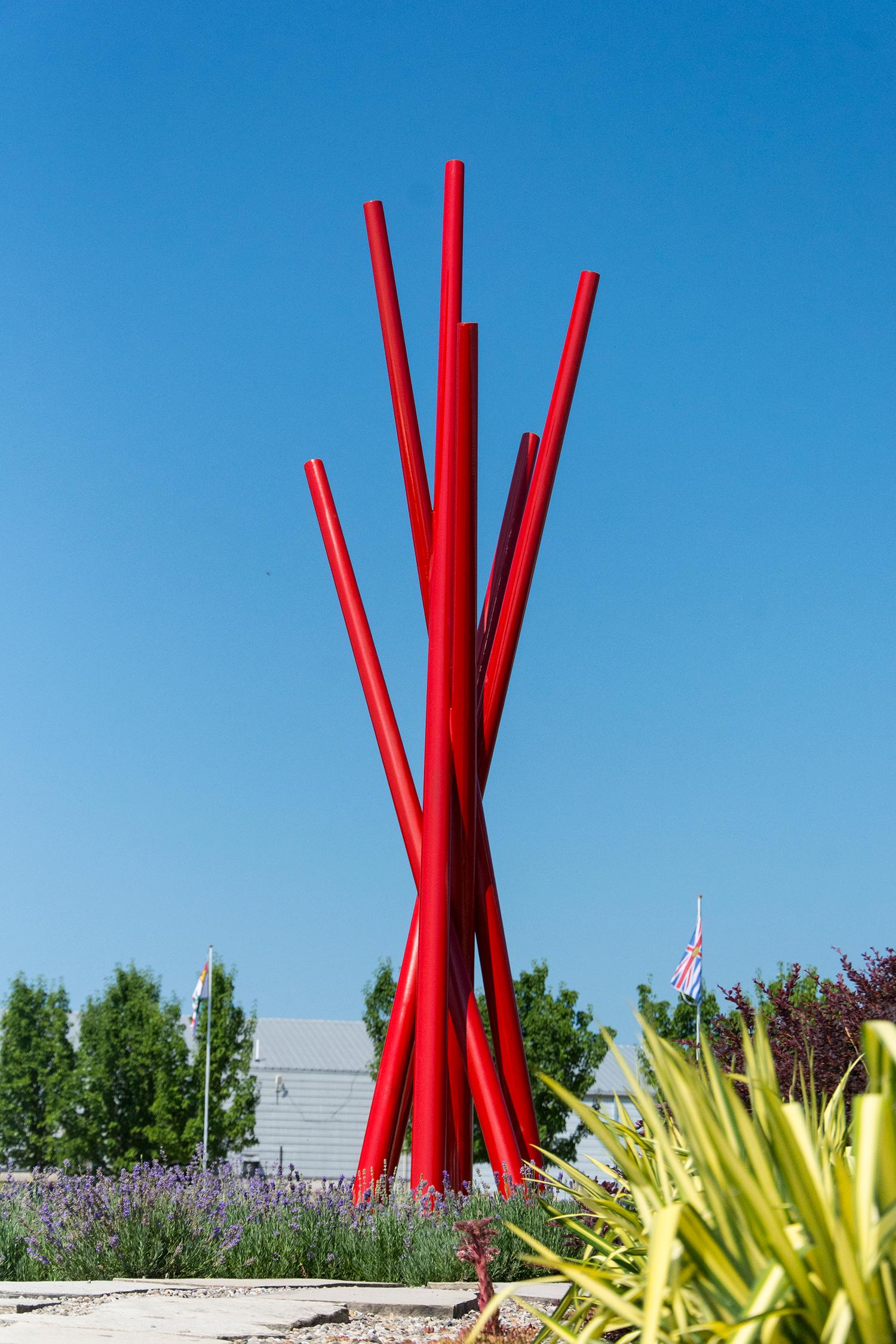 Shayne Dark Abstract Sculpture - Intersect - Large Abstract Outdoor Sculpture in Vibrant Red