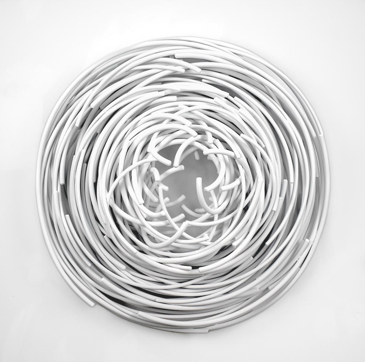 Shayne Dark Abstract Sculpture - Maelstrom Series No 6 - layered, intersecting, forged aluminum wall sculpture