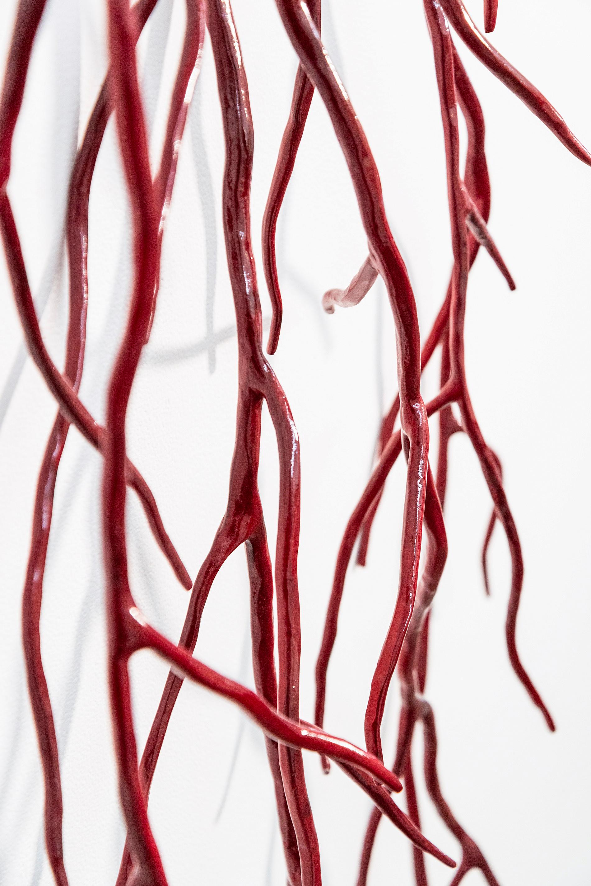 Red Bough - bright, contemporary, powder coated steel, wall sculpture For Sale 6