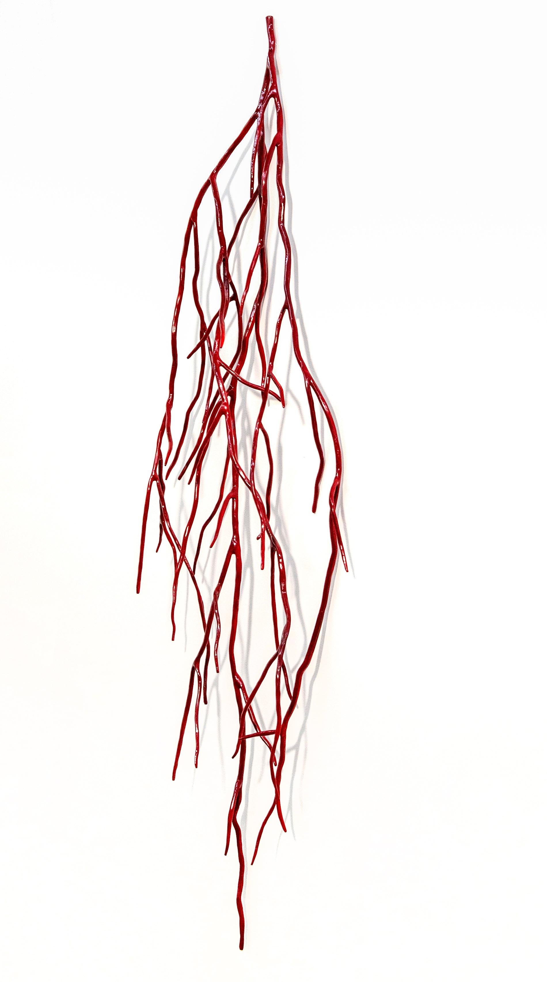 Red Bough - bright, contemporary, powder coated steel, wall sculpture - Sculpture by Shayne Dark