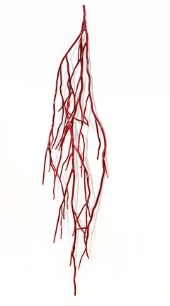 Red Bough - scultura figurativa, contemporanea, in acciaio verniciato a polvere, da parete