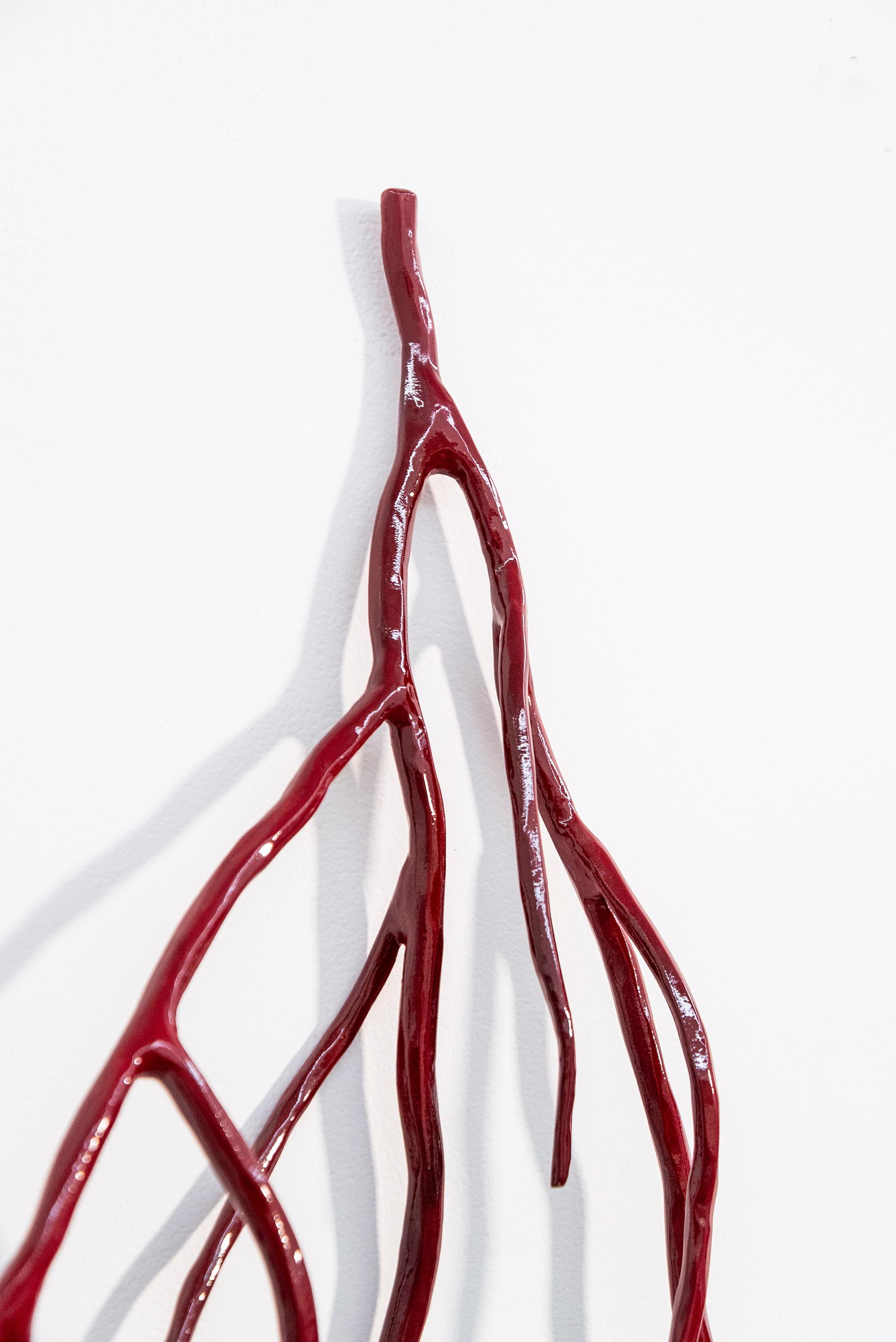 Red Bough - bright, contemporary, powder coated steel, wall sculpture For Sale 1
