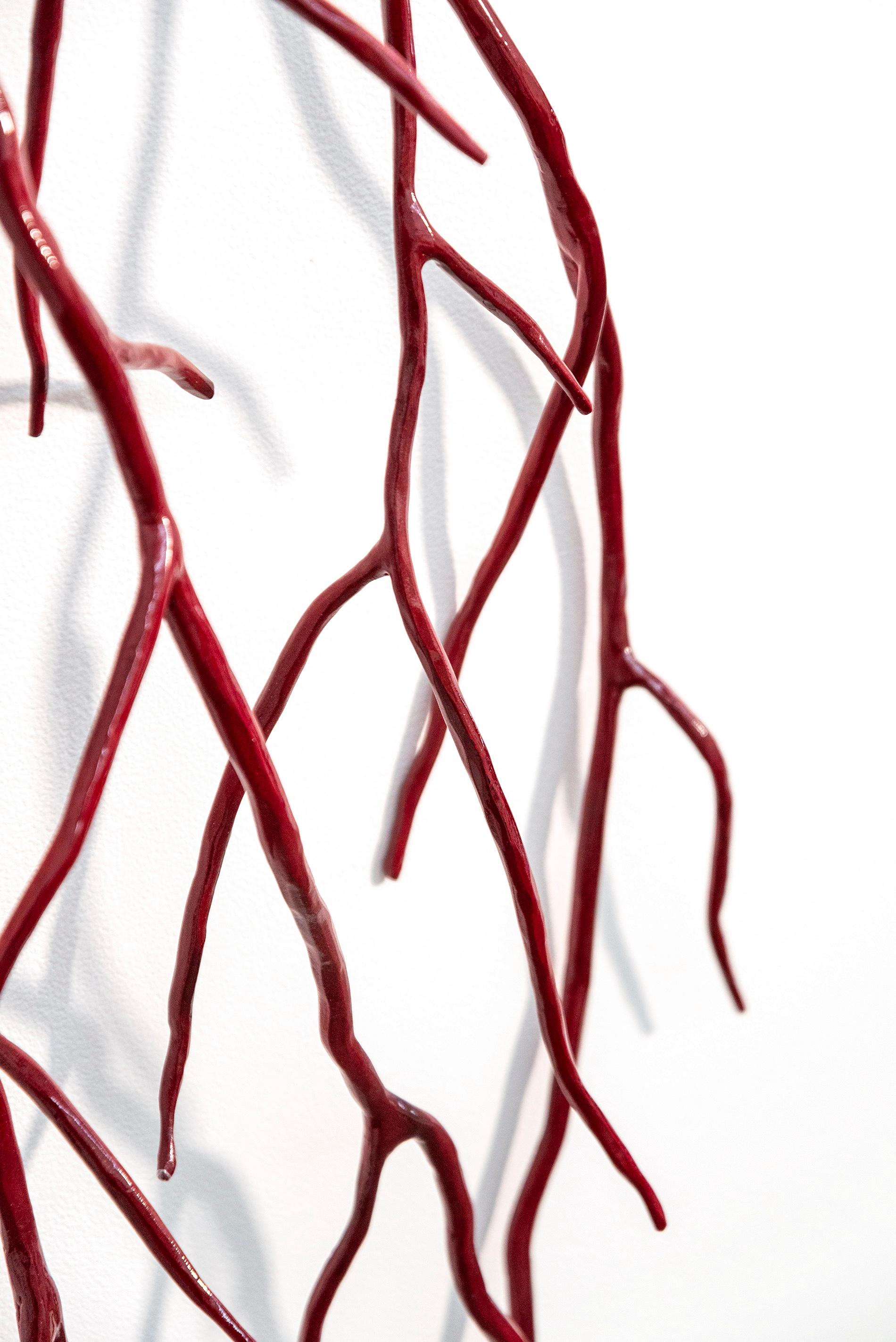 Red Bough - bright, contemporary, powder coated steel, wall sculpture For Sale 4