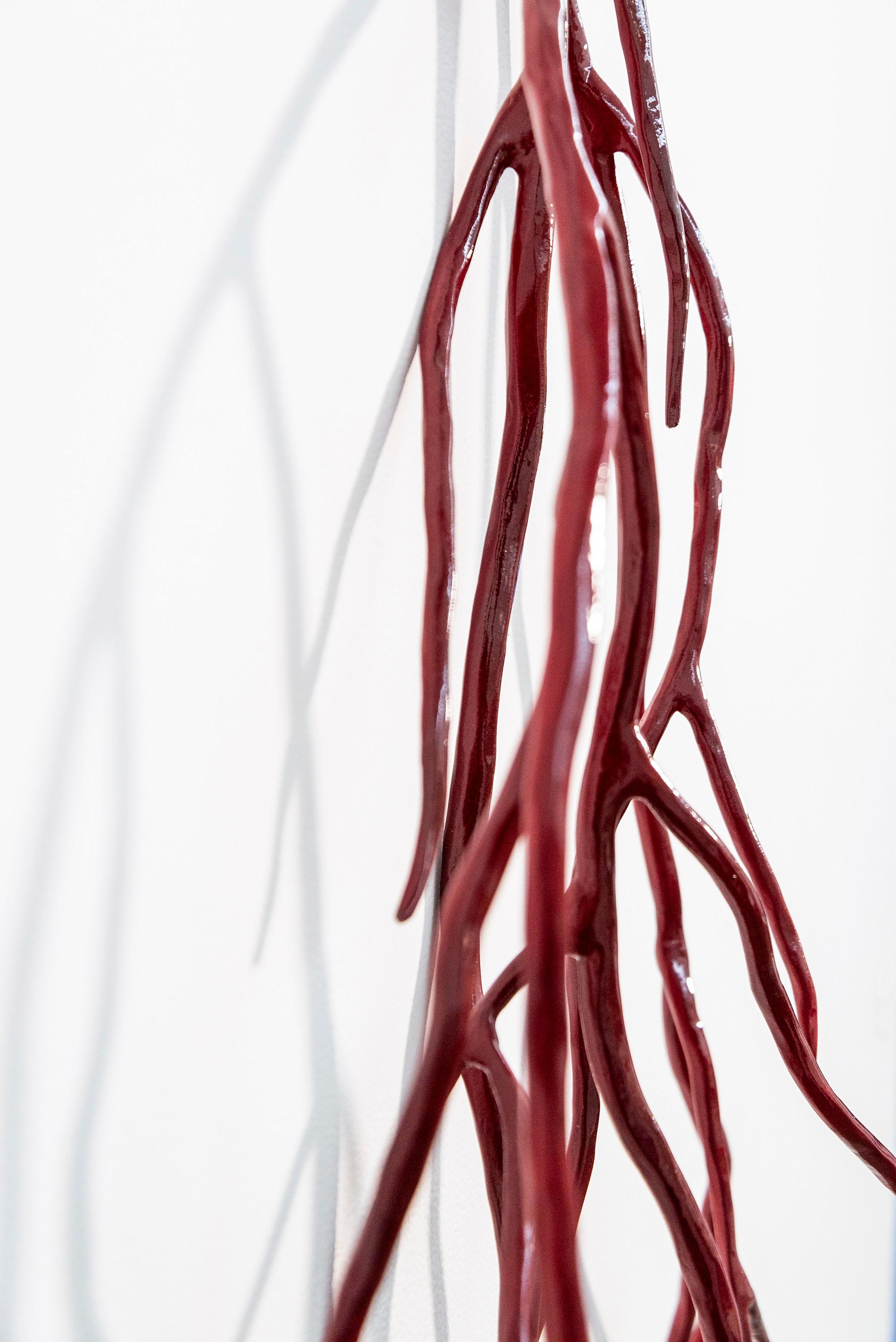 Red Bough - bright, contemporary, powder coated steel, wall sculpture For Sale 5