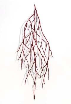 Red Bough - bright, contemporary, powder coated steel, wall sculpture