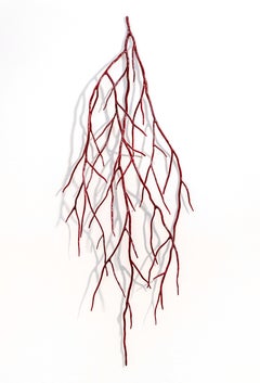 Rama Roja - escultura mural figurativa, contemporánea, de acero con recubrimiento de polvo