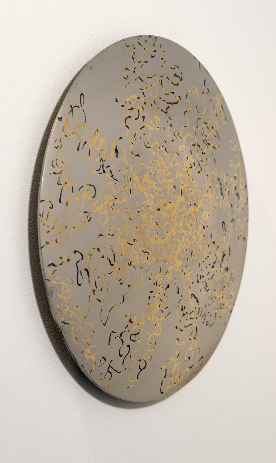 Reflecting Nature Series No 1 - polished stainless steel, copper, wall sculpture - Gold Abstract Sculpture by Shayne Dark