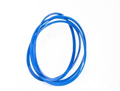 Round & Round Blue - glossy, circles, steel, geometric abstract wall sculpture