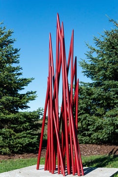 Spires - Red - large scale, intersecting spires, coated steel, outdoor sculpture