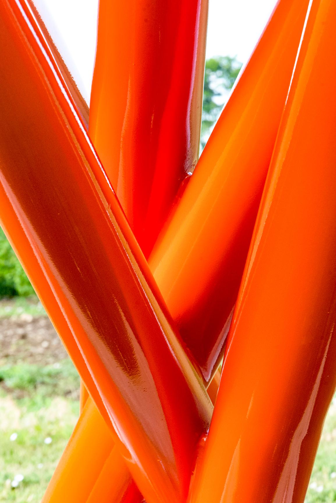 Tilted Orange - contemporary, geometric abstract, coated steel outdoor sculpture For Sale 1