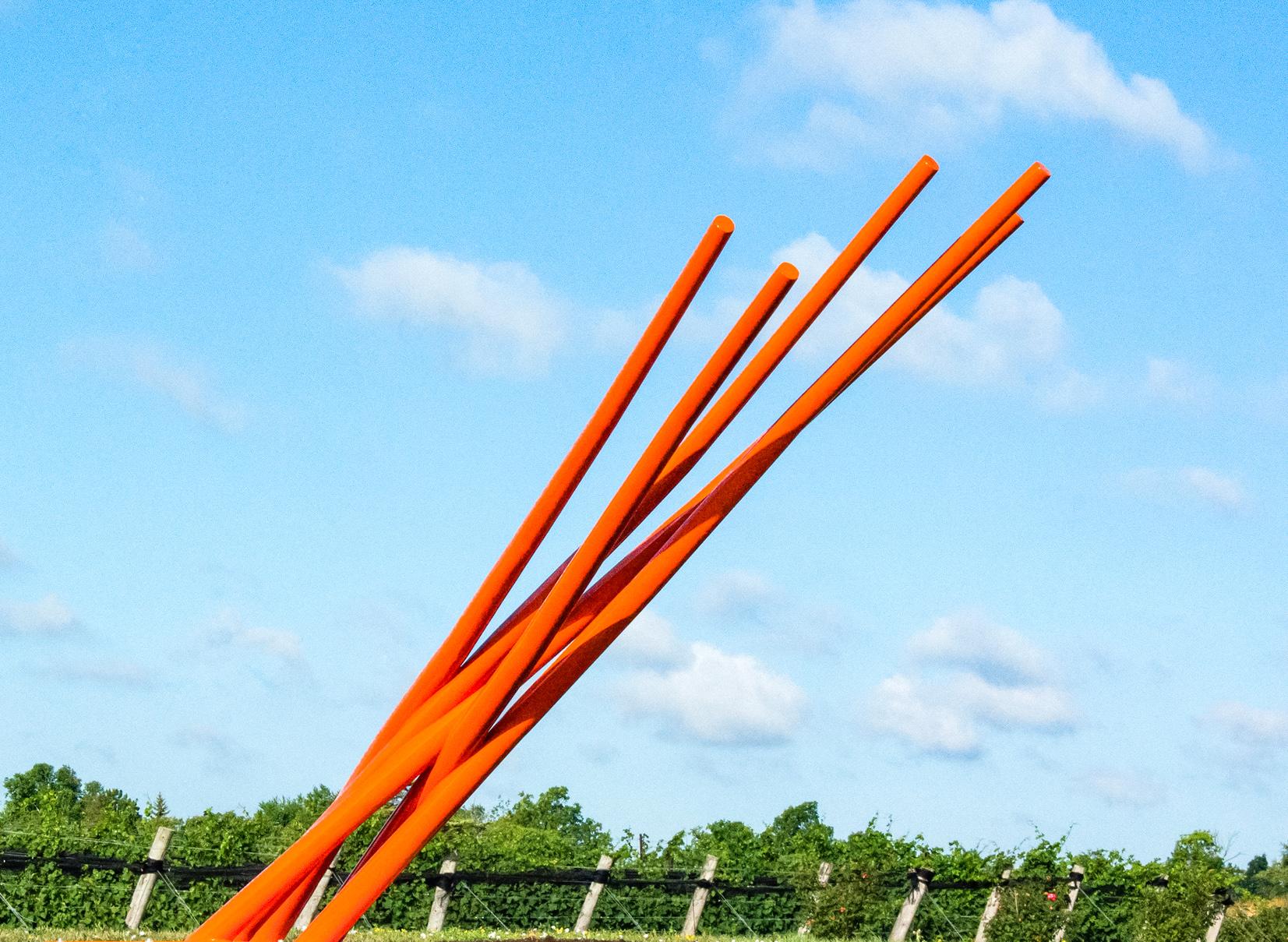 Tilted Orange - contemporary, geometric abstract, coated steel outdoor sculpture - Sculpture by Shayne Dark