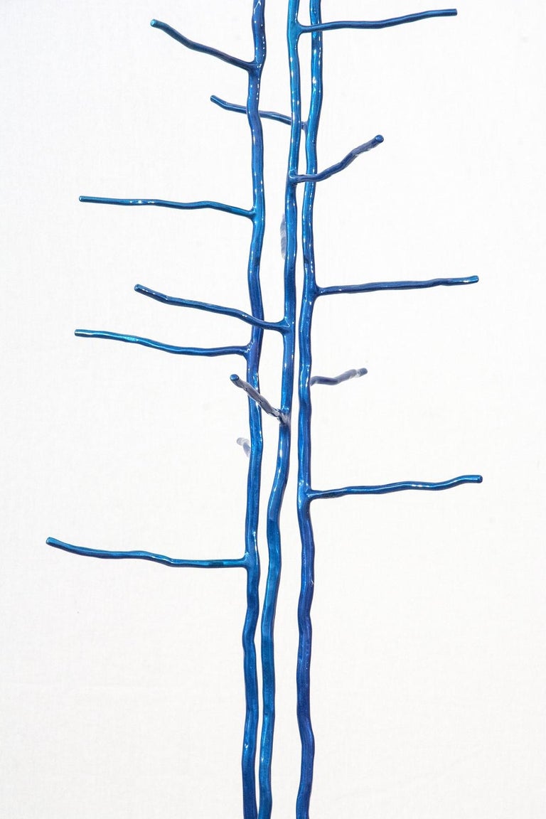 Triad Blue - tall, bright blue, organic industrial, forged steel tree sculpture - Contemporary Sculpture by Shayne Dark