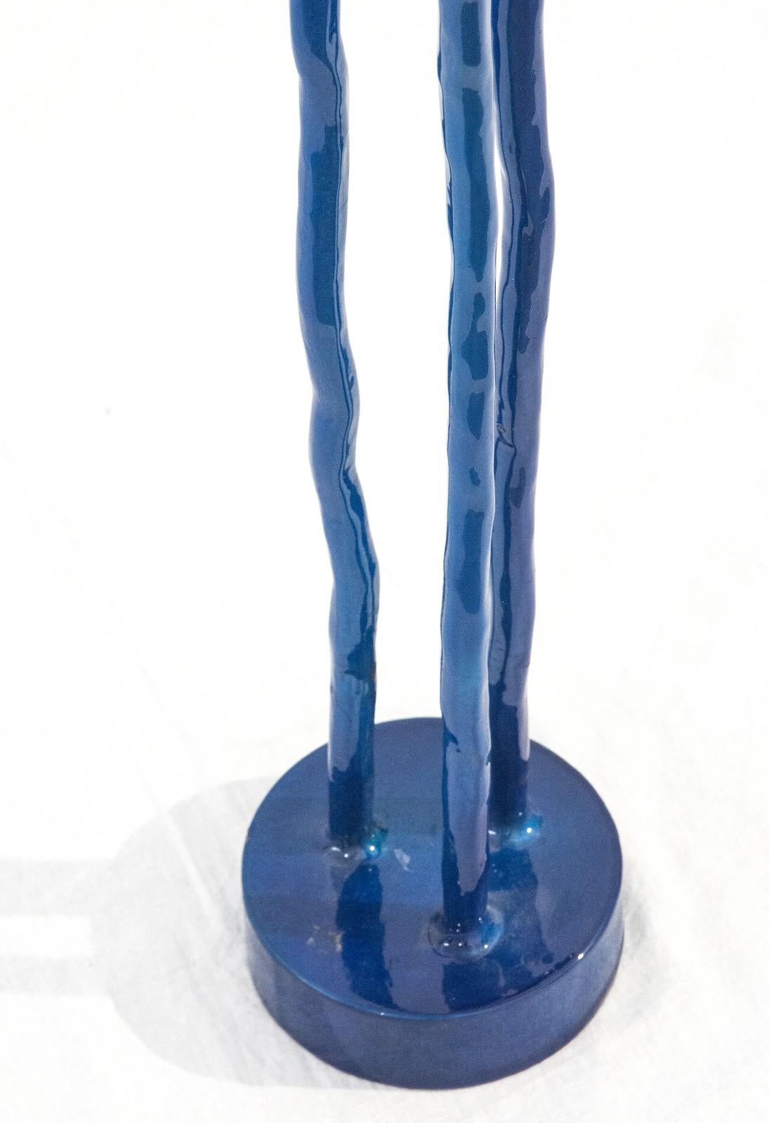 Triad Blue - tall, bright blue, organic industrial, forged steel tree sculpture - Contemporary Sculpture by Shayne Dark