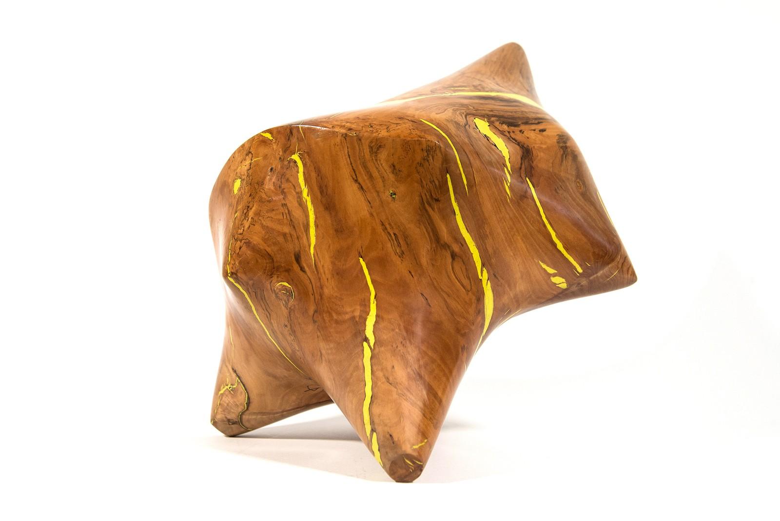 Windfall Series II No 7 - smooth, carved, abstract, Applewood & resin sculpture - Sculpture by Shayne Dark