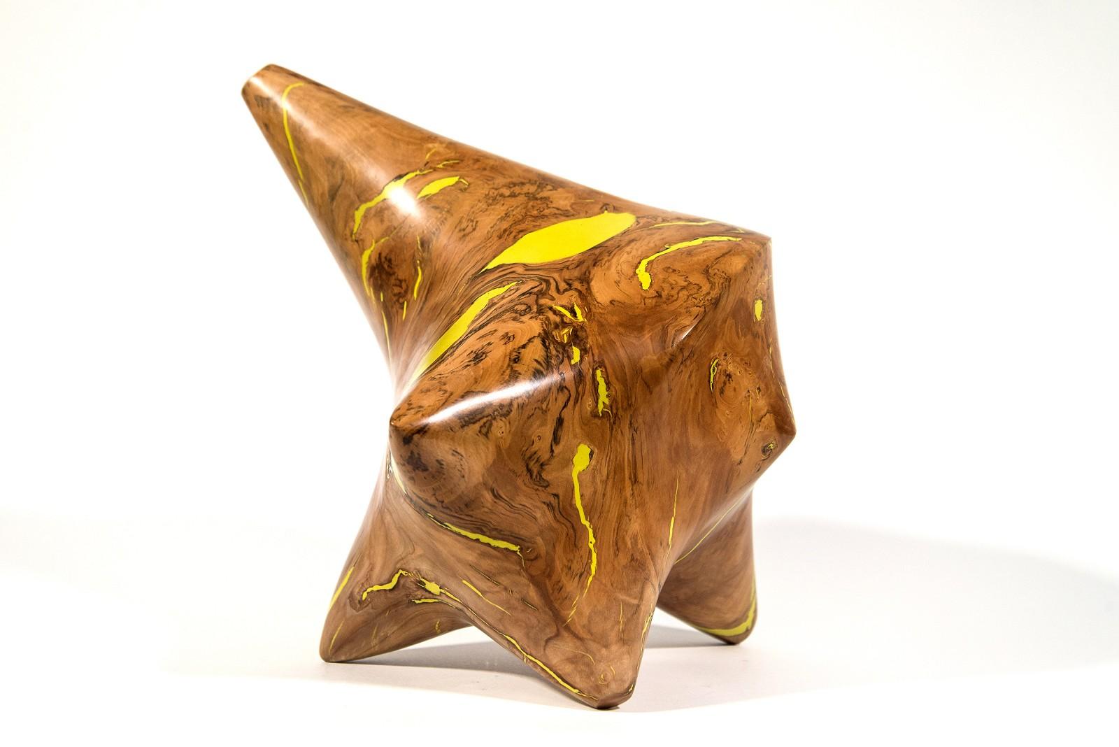Windfall Series II Nr. 7 – glatte, geschnitzte, abstrakte Skulptur aus Apfelholz und Harz (Braun), Abstract Sculpture, von Shayne Dark