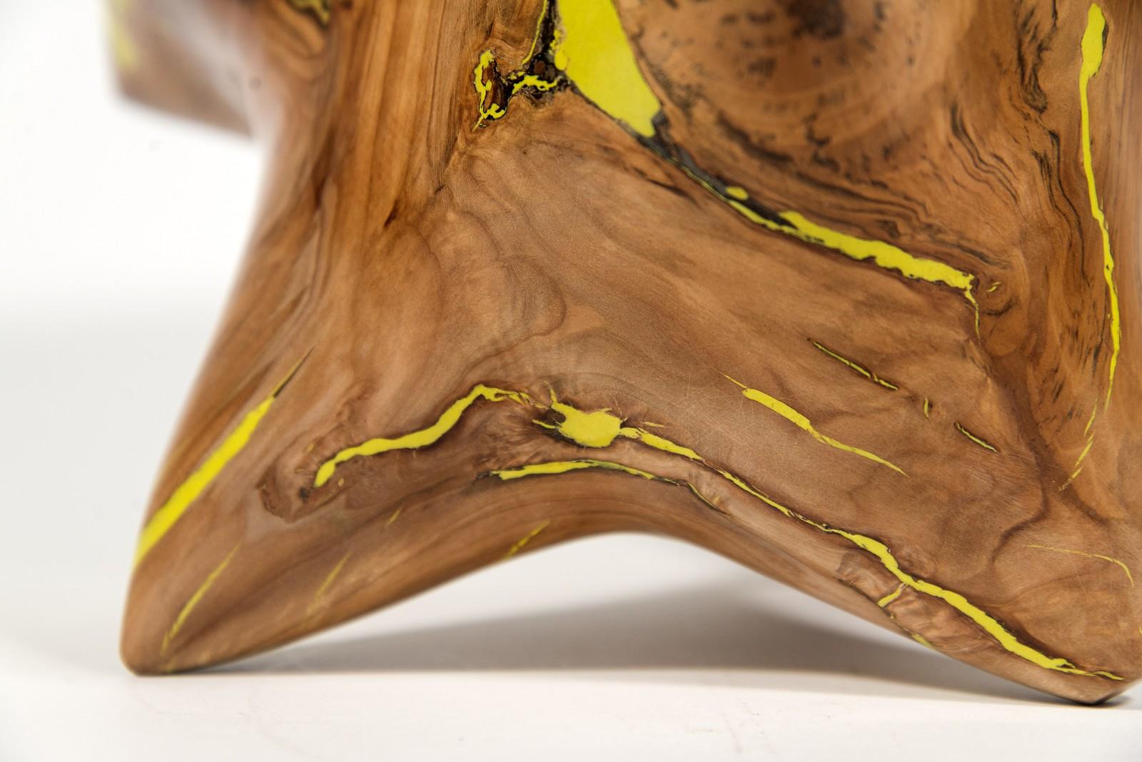 Shayne Dark hat die natürliche Schönheit der Apfelholzmaser in einzigartige zeitgenössische Skulpturen verwandelt. Der kanadische Künstler sammelte knorrige Maserknollen aus alten Obstgärten in Prince Edward County, schälte die Rinde ab und ließ sie