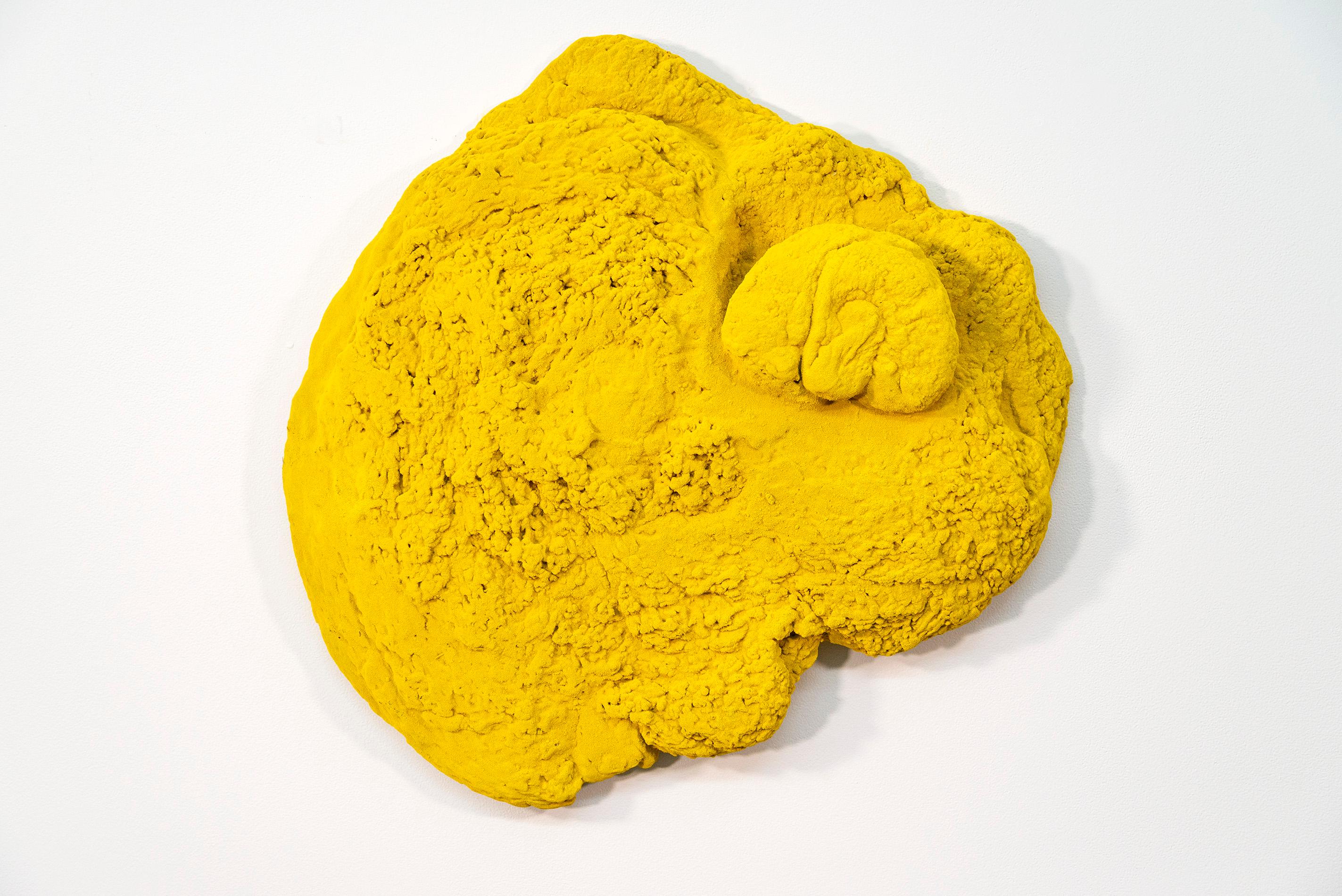 Shayne Dark Abstract Sculpture – Yellow Matter - helle, matte, strukturierte, abstrakte Wandskulptur in Mischtechnik