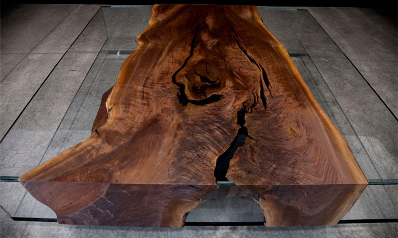 Glass with black walnut microslab