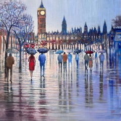 Lady in Red, Original Impressionist Cityscape, 80 x 80 CM Painting