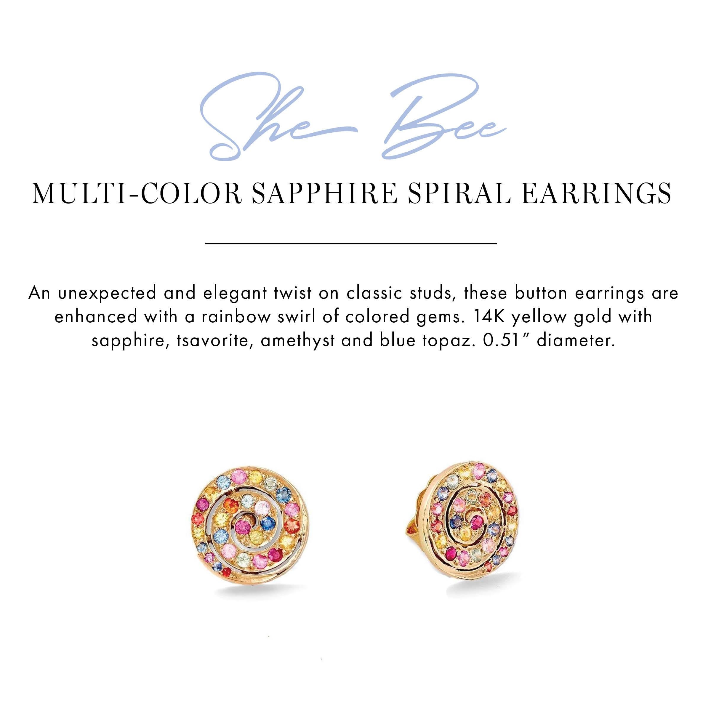She Bee Multi-Color Sapphire Spiral Earrings In Excellent Condition In Weston, MA