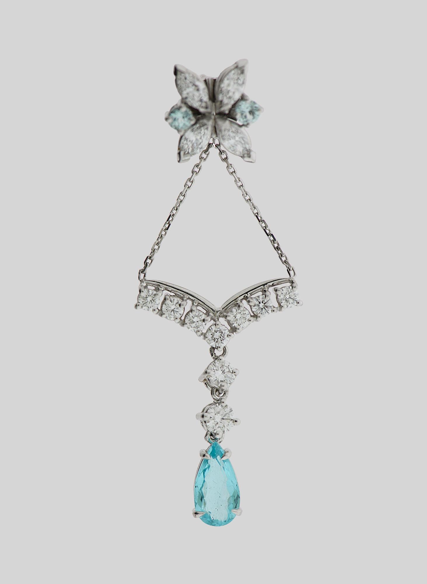 Contemporaneo “SHE !” Love Collection Earrings 18k White Gold, Brilliants & Paraïba Tourmaline in vendita