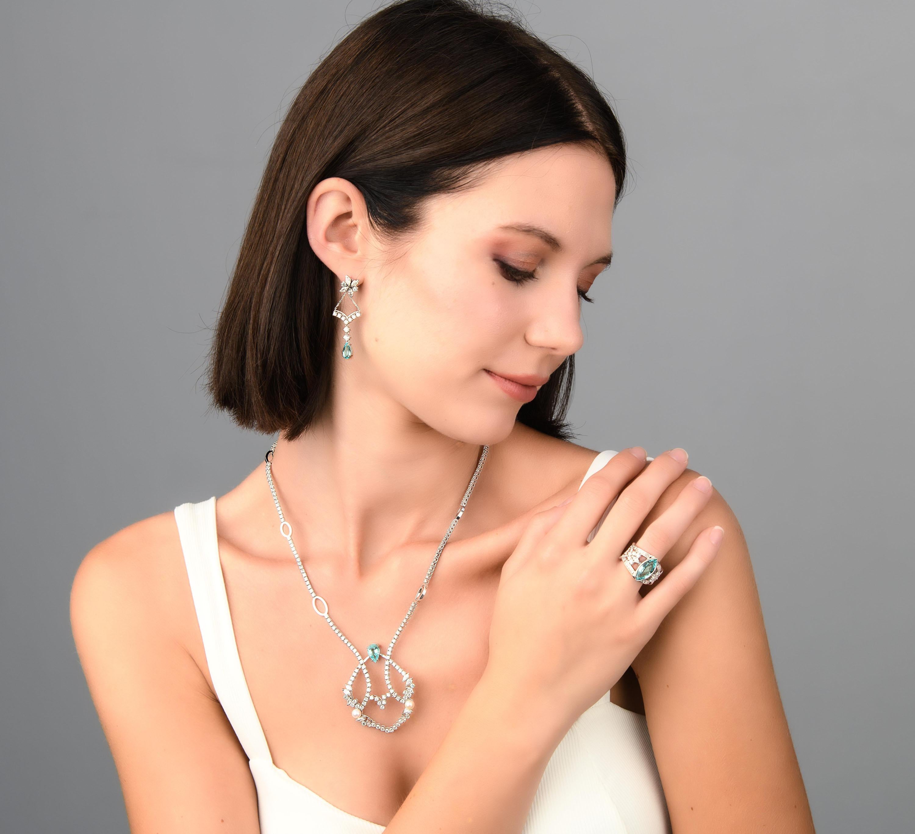 “SHE !” Love Collection Earrings 18k White Gold, Brilliants & Paraïba Tourmaline In condizioni Nuovo in vendita a CAPRINO VERONESE, Veneto