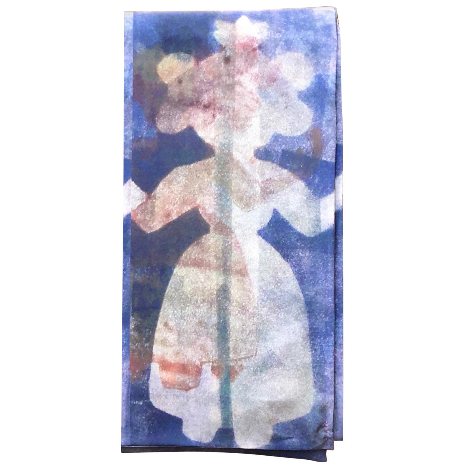 She Stands With Me, by Melanie Yazzie, scarf, wearable art, blue, white, female