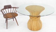 Sheaf of Bamboo Round Glass Top Onion Shape Single Pedestal Dining Table MINT