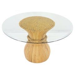 Sheaf of Bamboo Round Glass Top Onion Shape Single Pedestal Dining Table MINT