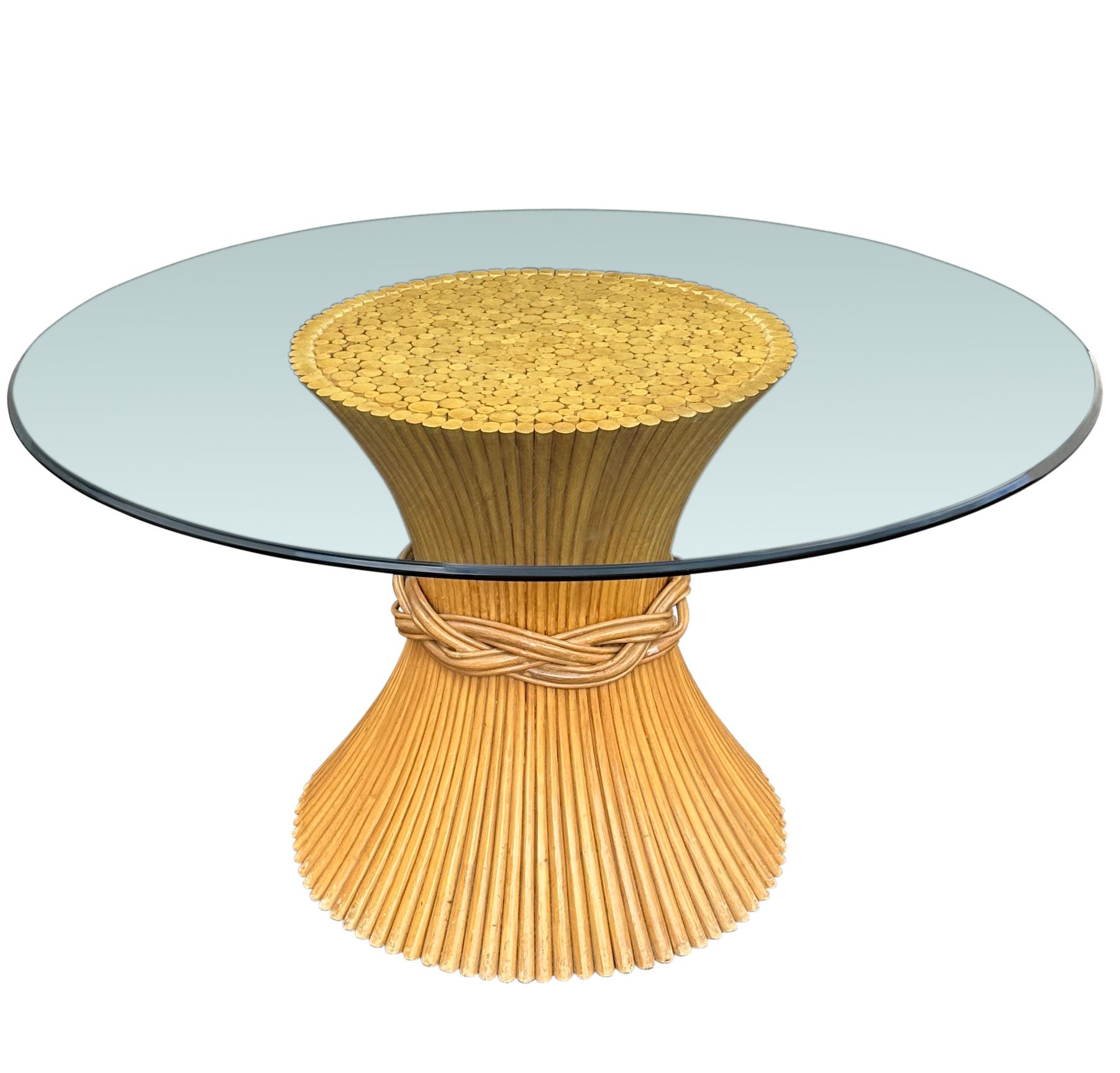 Hollywood Regency Sheaf of Wheat Bamboo Pedestal Dining Table by McGuire
