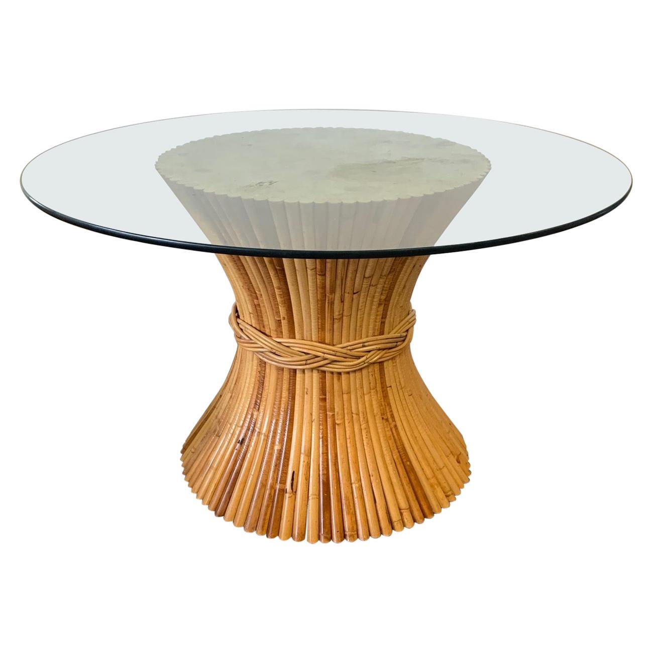 Sheaf of Wheat Bamboo Pedestal Dining Table by McGuire