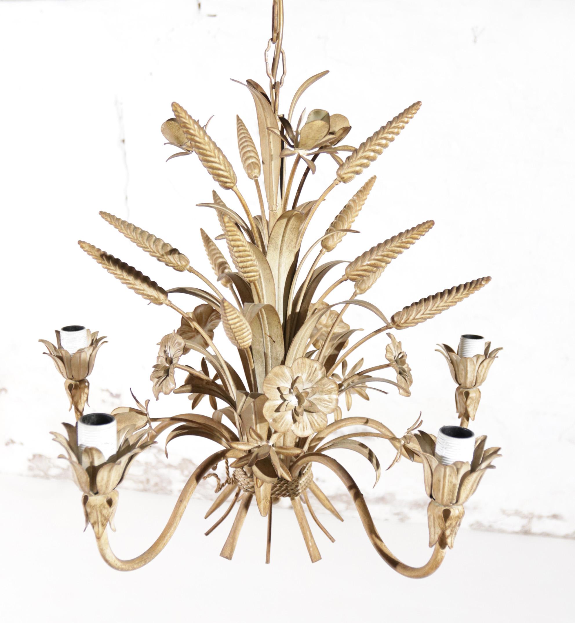 Late 20th Century Sheaf of Wheat Chandelier Beige Hans Kögl, Maison Charles Style For Sale