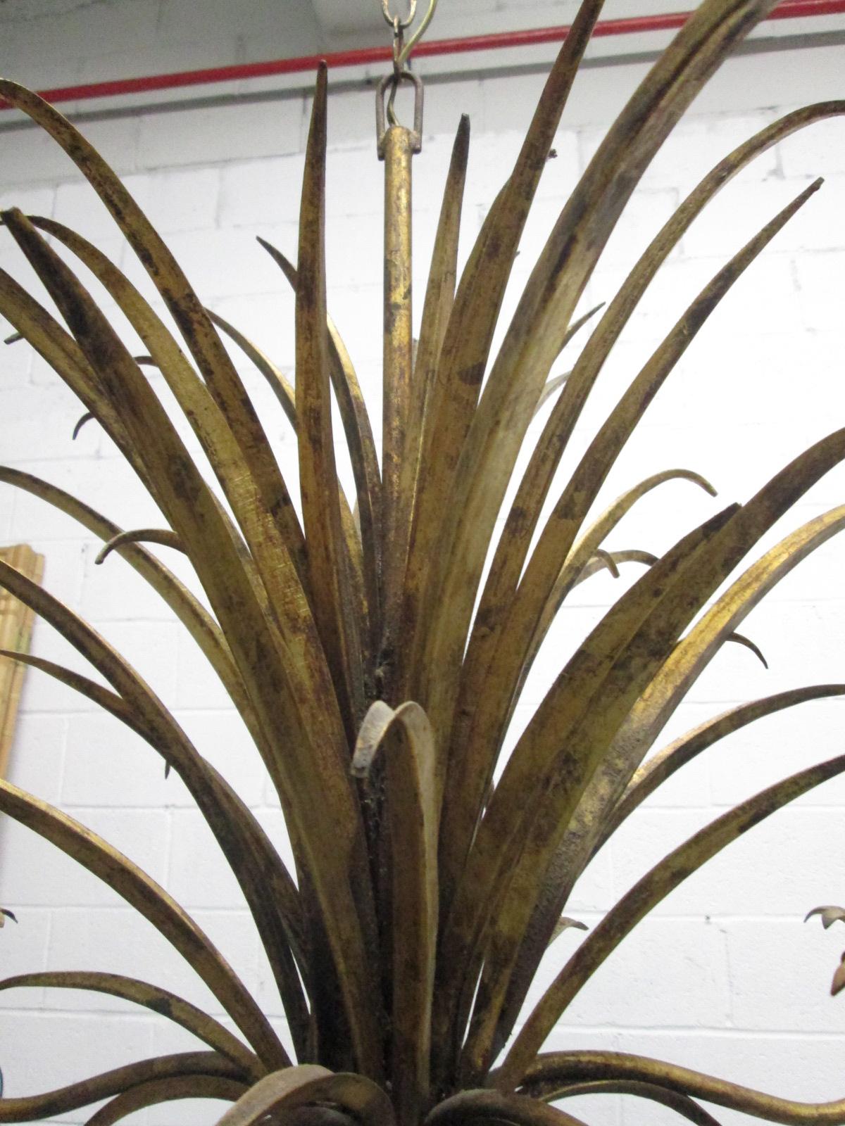 Five-arm sheaf of wheat metal chandelier.