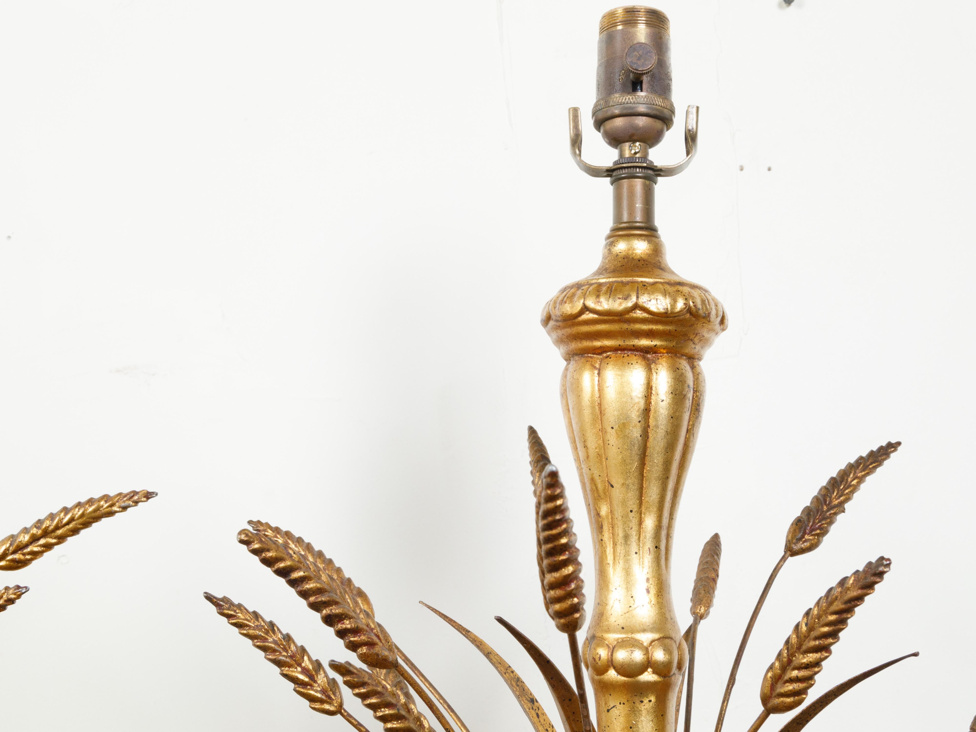 Sheaf of Wheat Gilt Metal Midcentury Table Lamps Mounted on Lucite Bases In Good Condition In Atlanta, GA