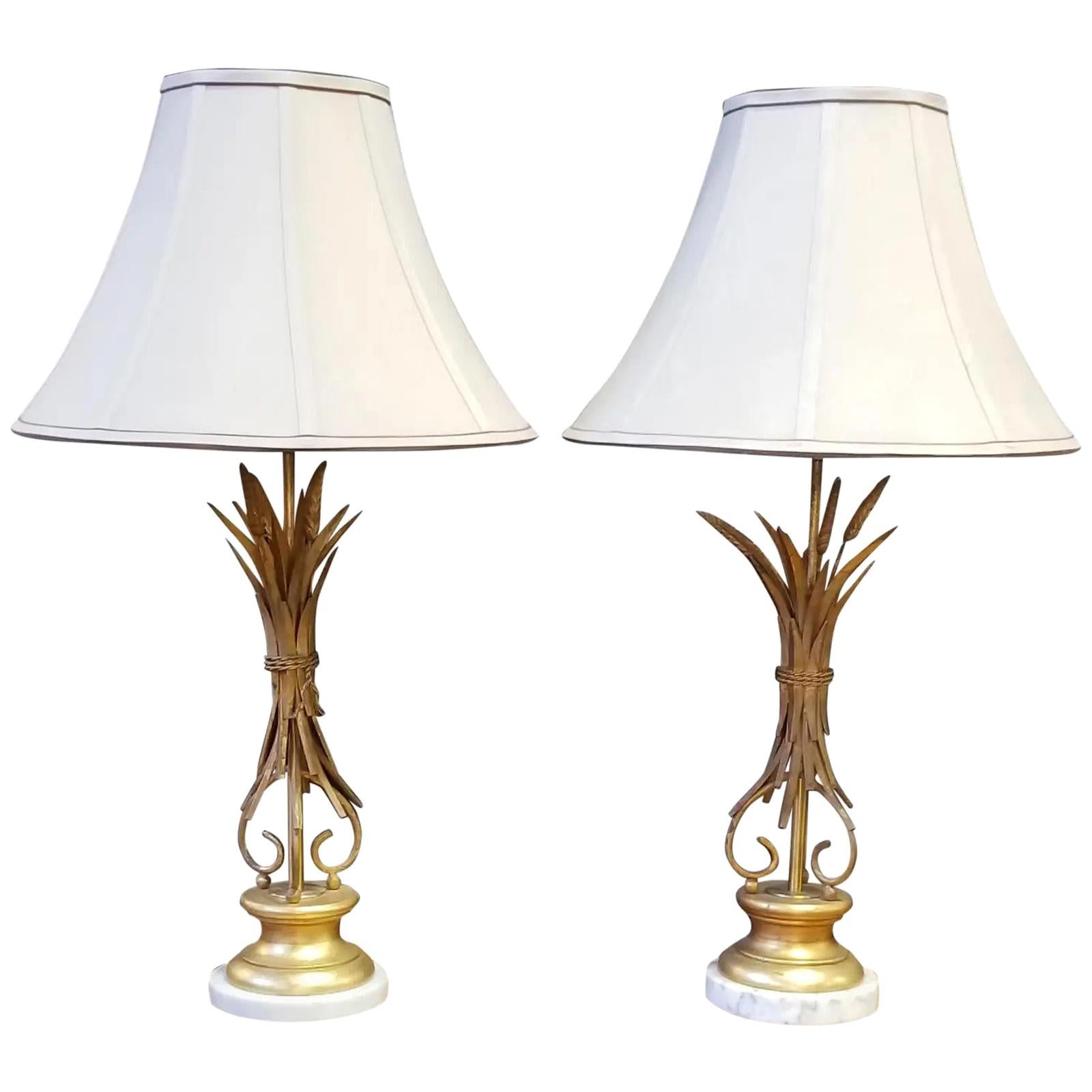 Sheaf of Wheat Hollywood Regency Lamps a Pair