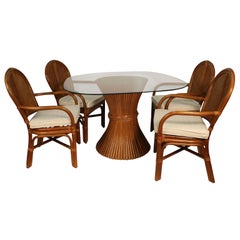 Vintage Sheaf of Wheat Rattan Dining Table and Chairs