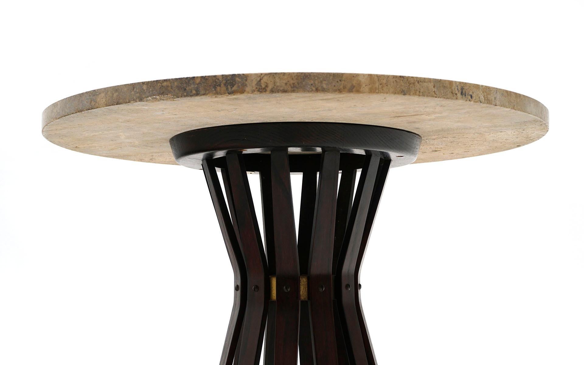 Mid-Century Modern Sheaf of Wheat Side Table by Edward Wormley for Dunbar, Round Travertine Top