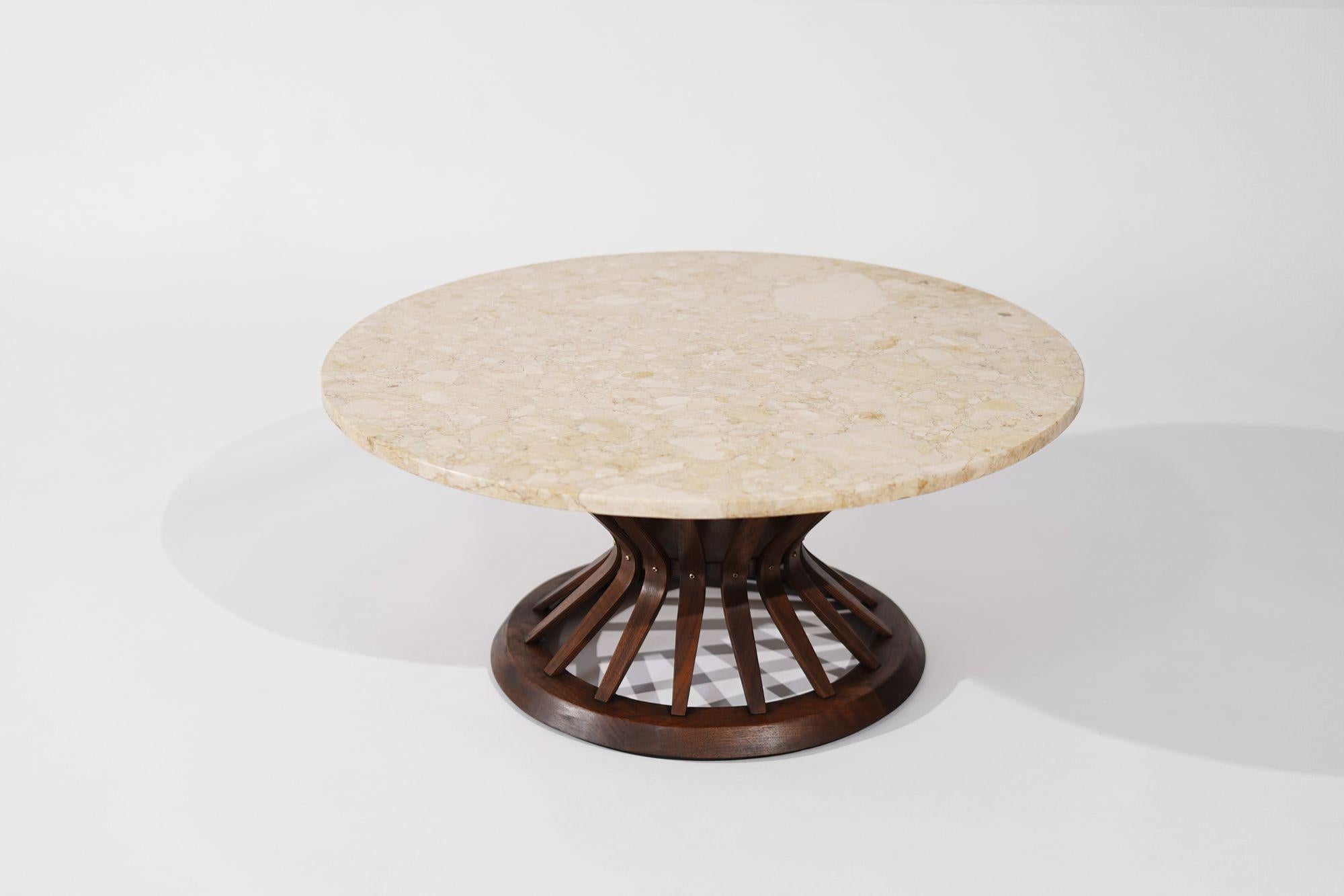 American Sheaf of Wheat Travertine Top Coffee Table by Edward Wormley, C. 1950s For Sale