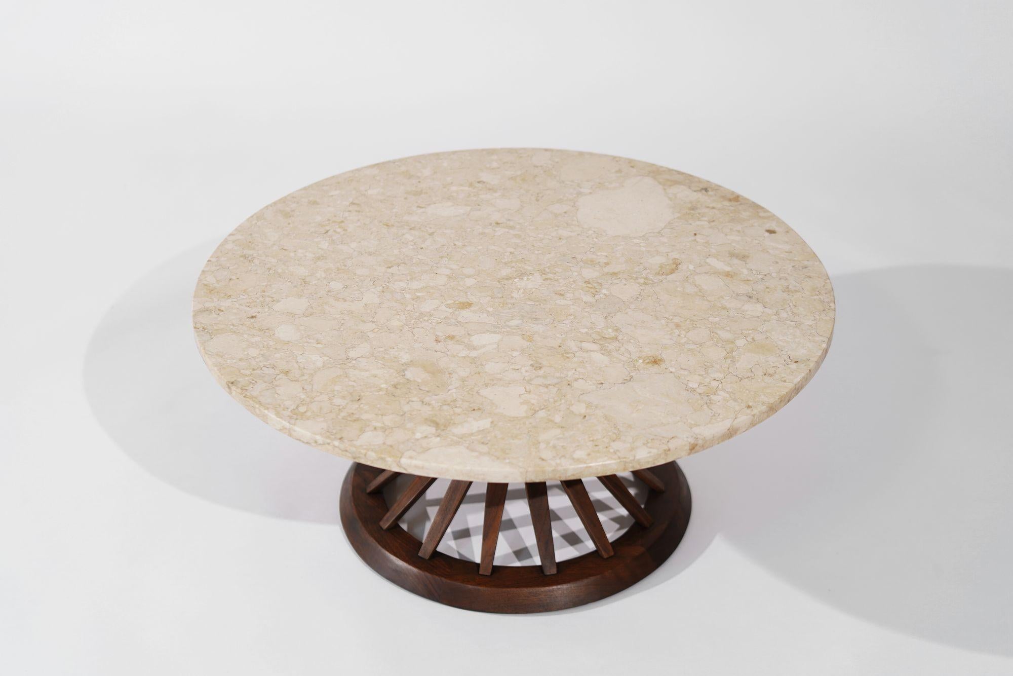 20ième siècle Table basse à plateau en travertin Sheaf of Wheat par Edward Wormley, C. 1950s en vente