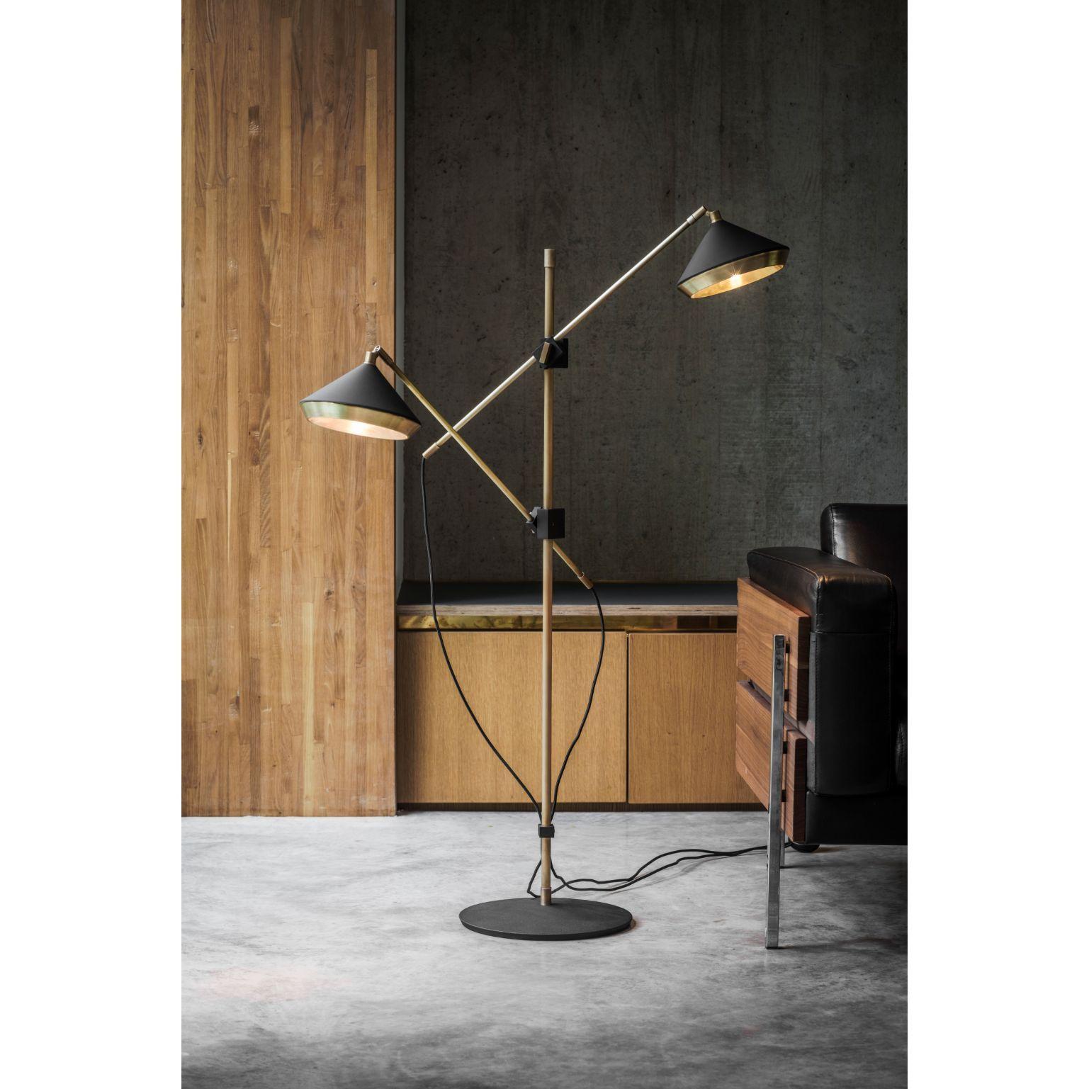 Modern Shear Floor Light, Brass, Black by Bert Frank For Sale