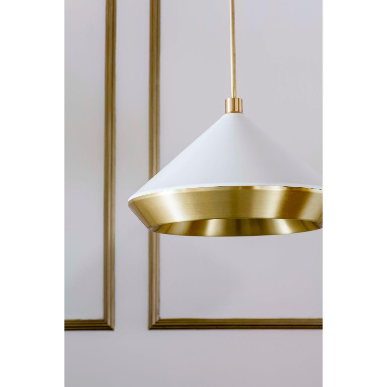 Modern Shear Pendant Light XL, Brass, White by Bert Frank For Sale