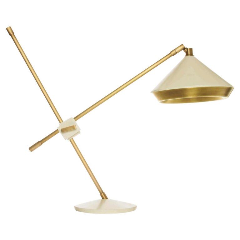Shear Table Light, Brass, White by Bert Frank For Sale